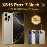 16GB+1TB Smartphone 7.3 inch XS16 Pro+ Full Screen 4G 5G Cell Phone 8000mAh