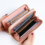 Double Zipper Wallet PU Leather Coin Purse Card Holder Large Capacity Cellphone Bag