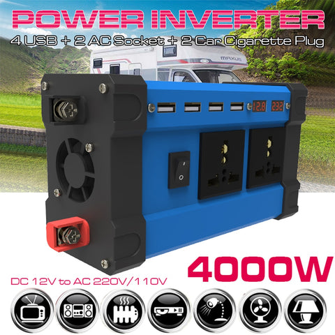 4000W Car Power Inverter 12V 220V 110V DC to AC Solar Auto Sine Wave Converter