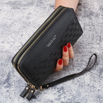 Double Zipper Wallet PU Leather Coin Purse Card Holder Large Capacity Cellphone Bag
