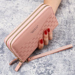 Double Zipper Wallet PU Leather Coin Purse Card Holder Large Capacity Cellphone Bag