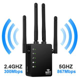 Wireless Wifi Repeater Router 1200Mbps Dual-Band 2.4/5G 4 Antenna Range Extender Routers Home Network