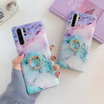 Gradient Marble Phone Case Finger Ring Holder Soft Back Cover For Samsung Galaxy