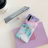 Gradient Marble Phone Case Finger Ring Holder Soft Back Cover For Samsung Galaxy