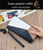 Geometric Patchwork PU Leather Women Long Zipper Wrist Purses Clutch Wallet Phone Holder