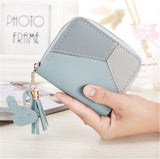 Geometric Patchwork PU Leather Women Long Zipper Wrist Purses Clutch Wallet Phone Holder