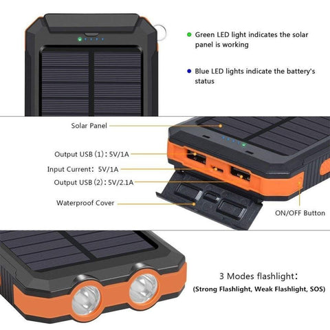 Power Bank Solar 80000mAh Waterproof Battery Charger LED Lights